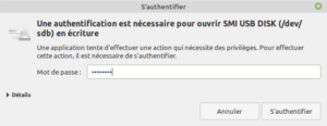 Gnome Disks Linux Mint - Authentification