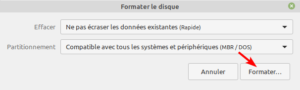 Gnome Disks Linux Mint - paramètres pour formater clé USB