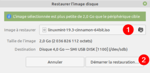 Gnome Disks Linux Mint - sélection image ISO