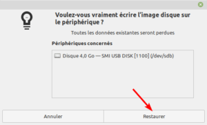 Gnome Disks Linux Mint - écrire image ISO sur clé USB