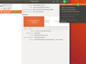 gnome-disks ubuntu - formater clé USB bootable