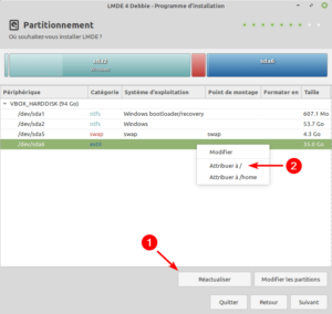 affectation partition système / lmde 4