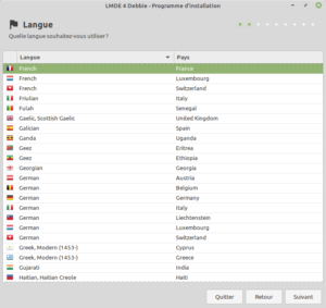 choix langue installation lmde 4