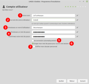 compte utilisateur installation lmde 4