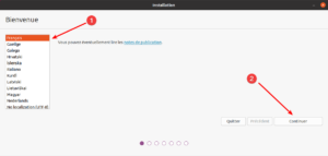 installation Ubuntu 20.04 LTS (depuis lanceur live)- choix langue 