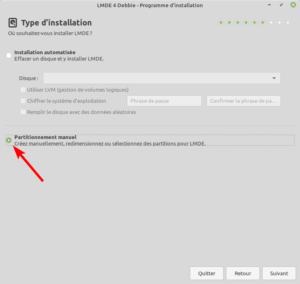 partionnement manuel installation lmde 4