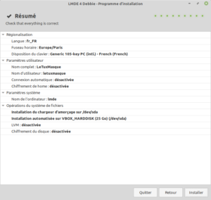 résumé installation lmde 4 debbie