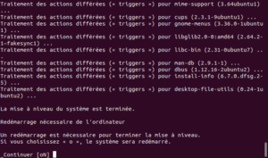 Redémarrage fin mise à niveau vers Ubuntu 20.04 LTS
