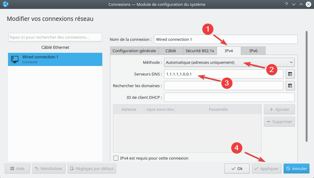 changer DNS dans Kubuntu