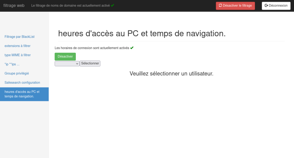 Page accueil des heures d'activite