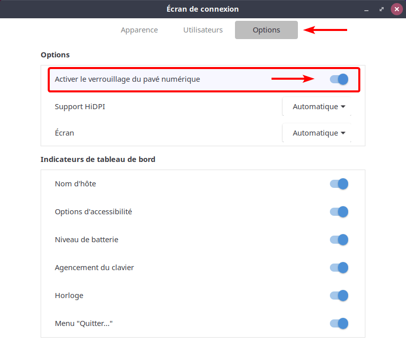 écran de connexion - options dans Ubuntu Budgie