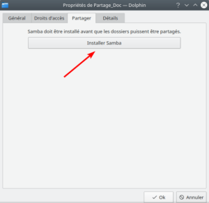 installation samba dans propriétés partage réseau dans kubuntu