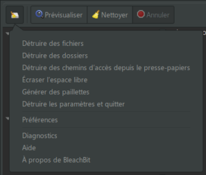 Options détruire des fichiers ou dossiers dans Bleachbit