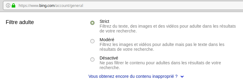 Bing – Safesearch Préférences