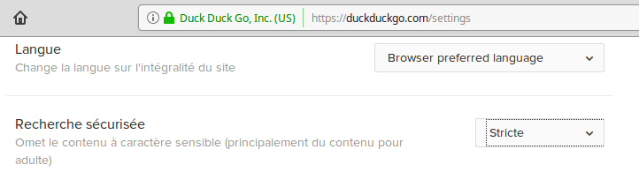 Duckduckgo – Safesearch Préférences