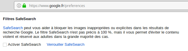 Google – Safesearch Préférences
