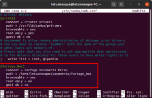 Exemple smb.conf avec partage réseau dans ubuntu