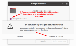 installation samba lors de l'activation du partage dans Ubuntu