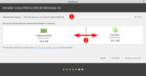 Type installation - redimensionnement des partitions du disque dur