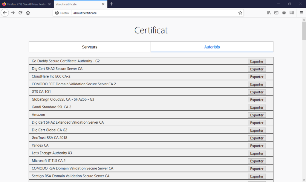 about:certificates