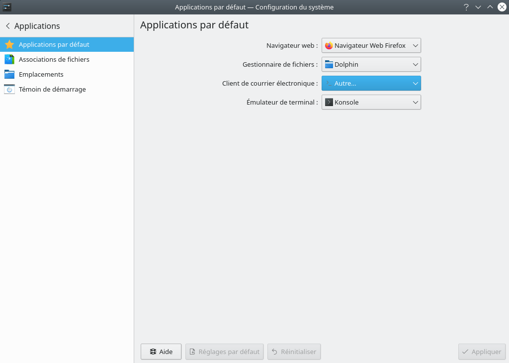 Applications par défaut