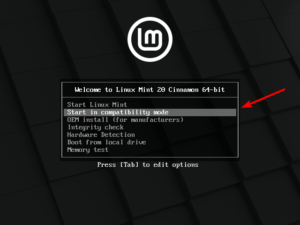 installation linux mint 20 - mode compatibilité