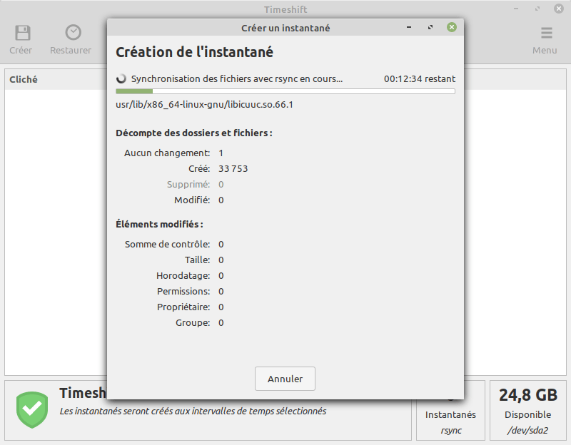 Linux Mint 20 - créer premier instantané avec Timeshift