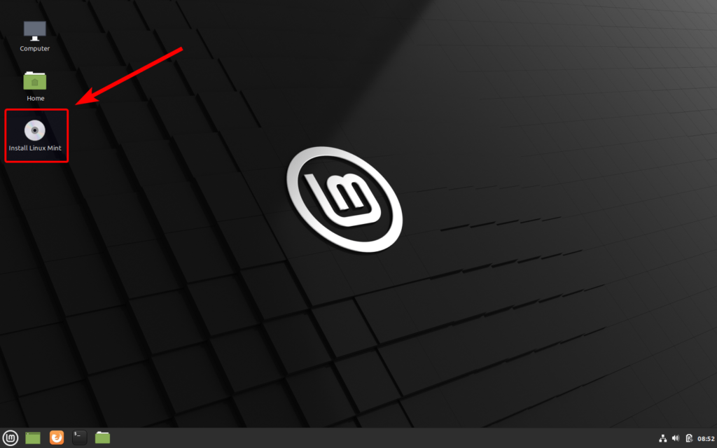 Raccourcis pour lancer l'installation de Linux Mint 20