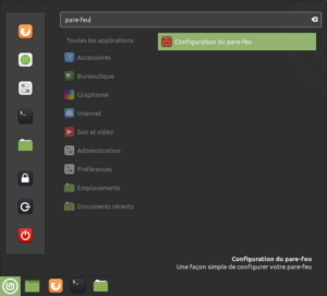 linux mint 20 - lanceur pare-feu