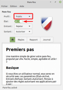 linux mint 20 - pare-feu profil public