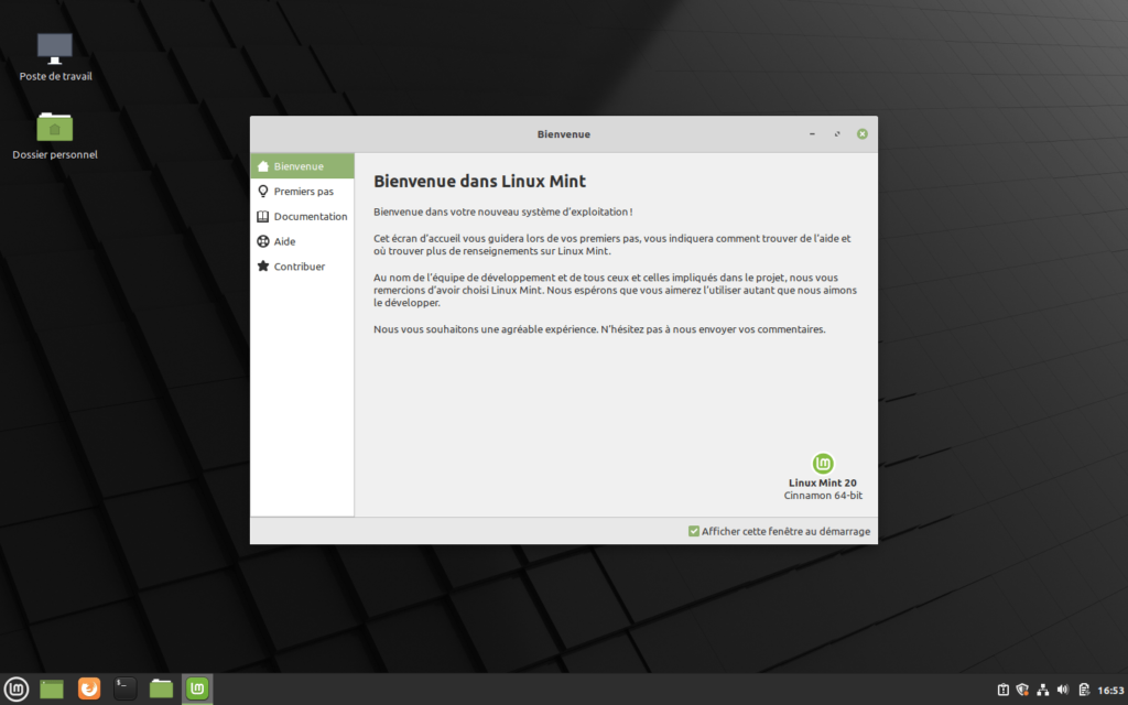 Accueil Linux Mint 20