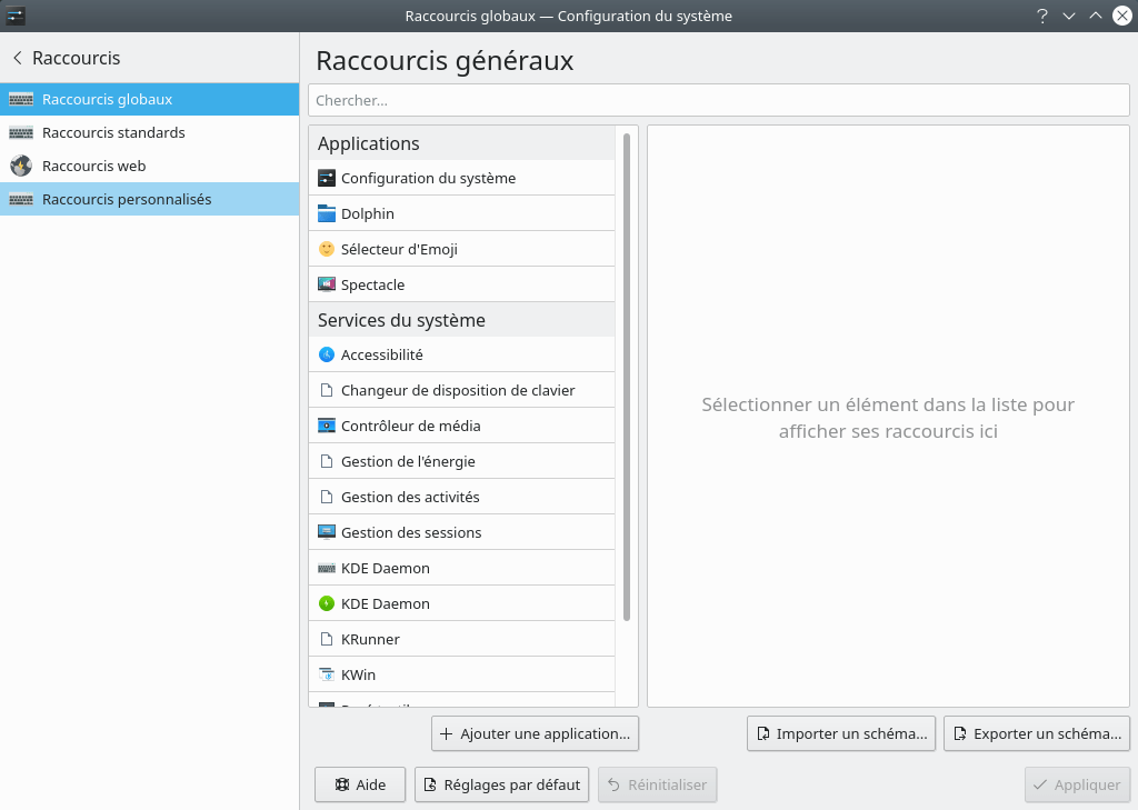 Raccourcis globaux