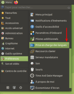 accès préférences prise en charge langues Ubuntu mate
