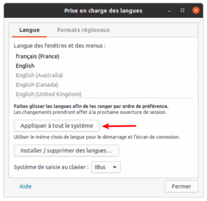 appliquer langue à tout le système
