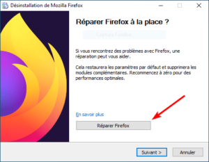 désinstaller Firefox avec bouton réparer