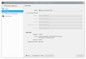 paramètres de formats kubuntu