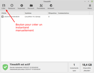 Timeshift - créer instantané manuellement
