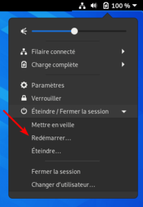 Bouton redémarrer dans le menu système