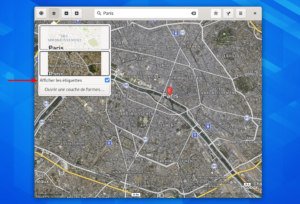 Gnome Maps avec étiquettes dans vue satellite