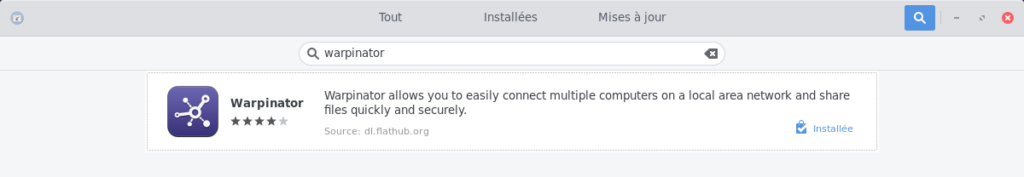 Warpinator dans Gnome-Software au format Flatpak