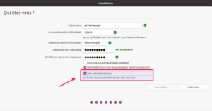 option Active Directory à l'installation de Ubuntu 20.10