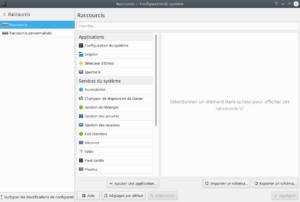 Configuration système -  Page raccourcis