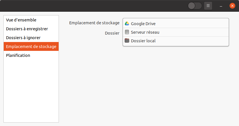 Options pour l’emplacement de la sauvegarde