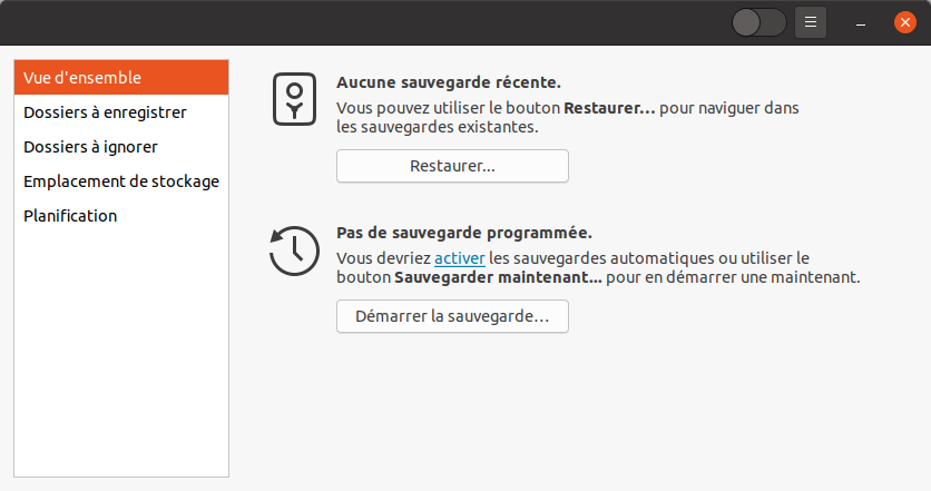Vue d'ensemble dans Sauvegardes