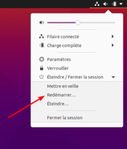 Bouton redémarrer sur Ubuntu 20.10