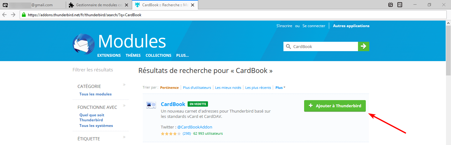 Ajouter CardBook dans Thunderbird