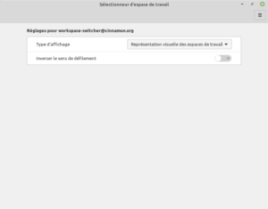 Page de configuration défilement workspace-switcher-applet dans Cinnamon 4.8