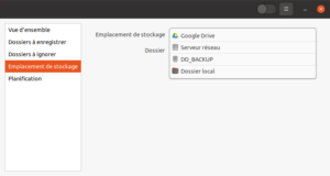Les différents emplacement de stockage possible dans Déjà Dup