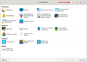 Fenêtre Paramètres de Xfce