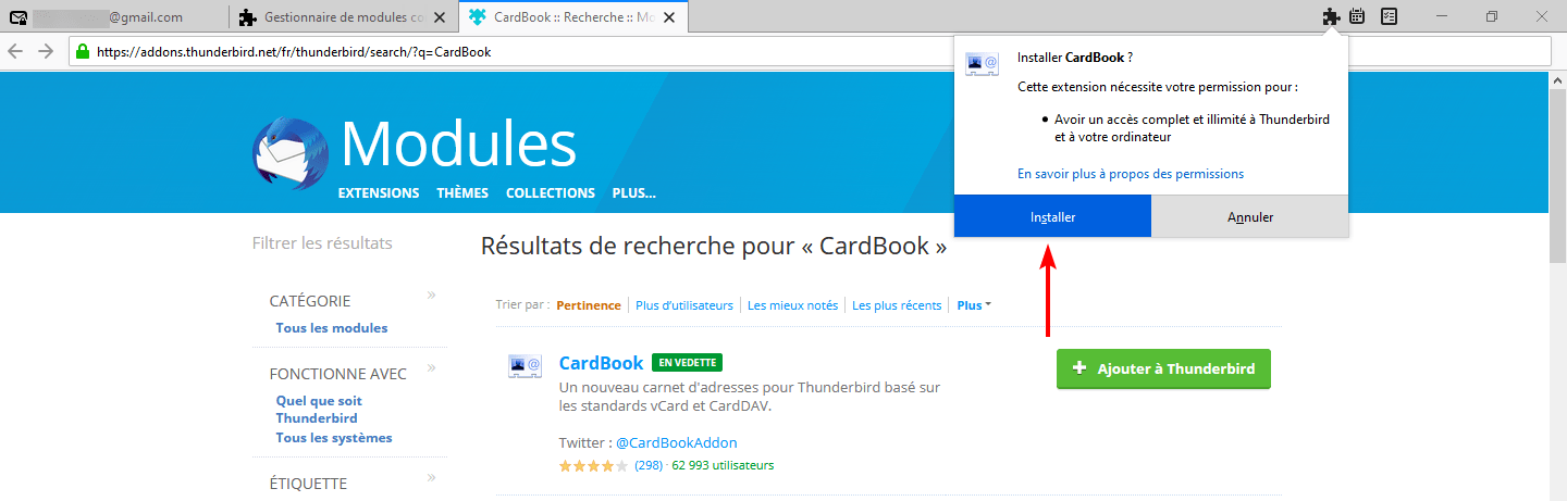 Installer CardBook dans Thunderbird